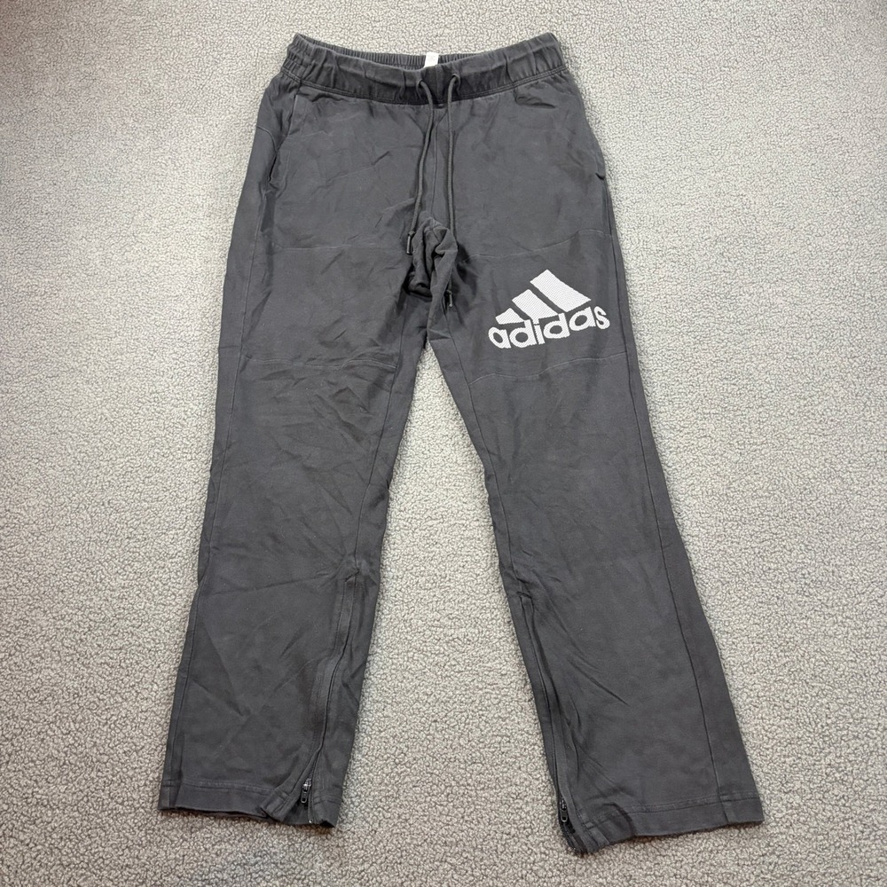 Adidas Sweatpants Mens L Black CD0833 Joggers Ankle Zip Graphic Logo Activewear